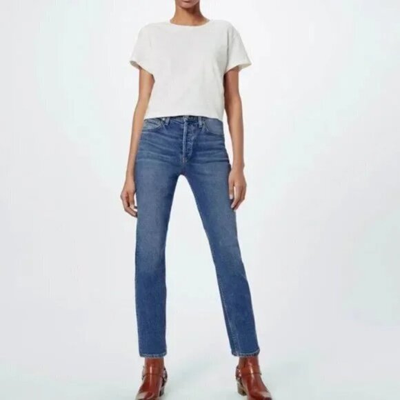 RE/DONE Originals High Rise Ankle Crop Jeans in Mid 70s Size 31 - Picture 1 of 12